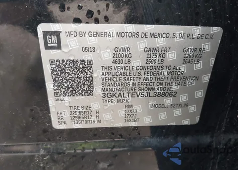 2018 GMC Terrain Sle из США, поврежденный, VIN 3GKALTEV5JL388062